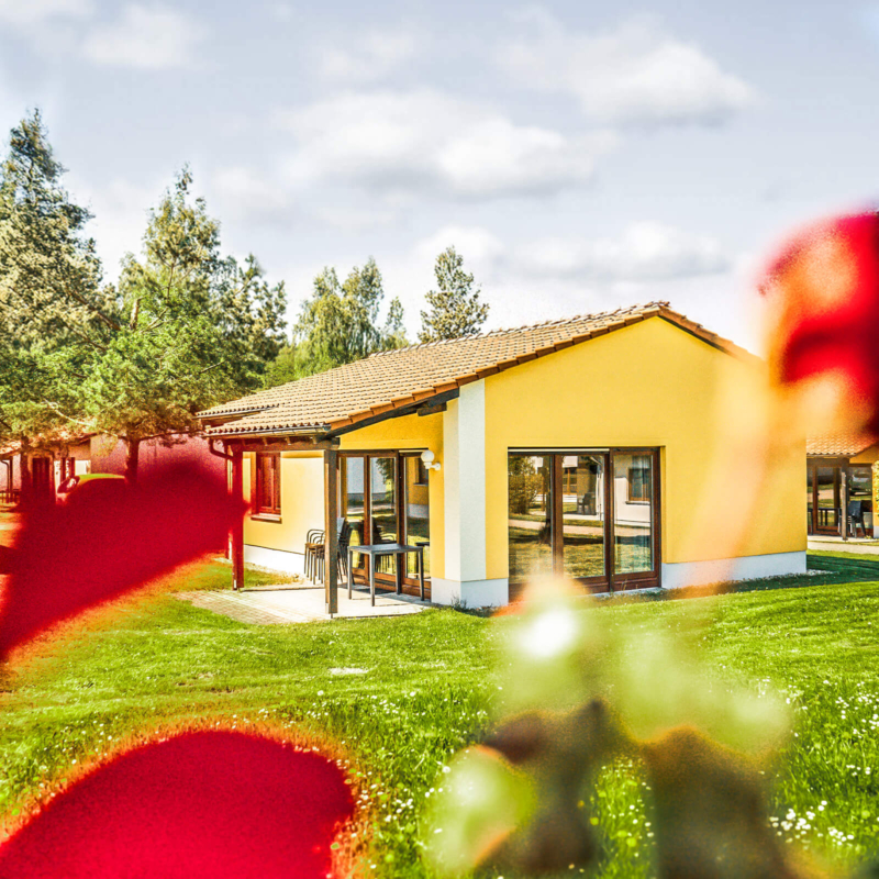 Ferienhaus mit bestuhlter Terrasse im Trixi Park Zittauer Gebirge